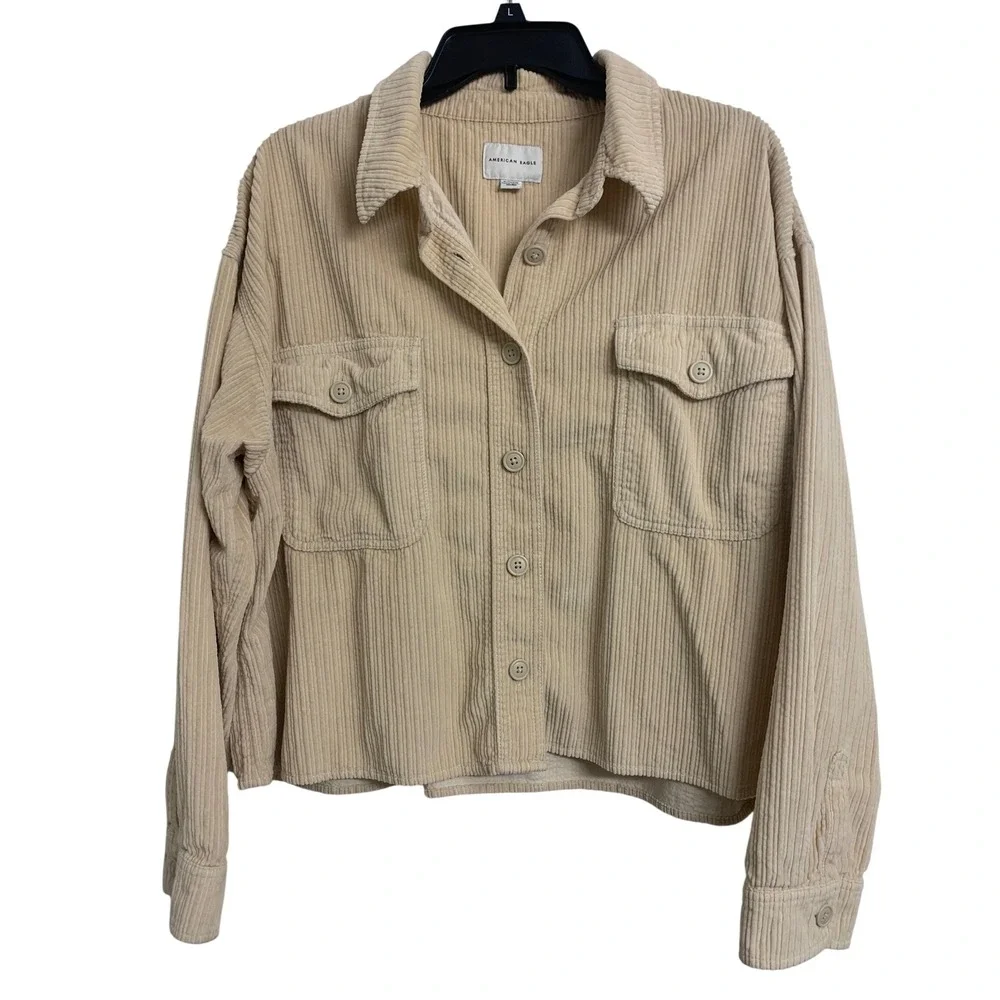 American Eagle Tan Corduroy Shacket Cropped Button Down Shirt‎ Jacket Beige XL